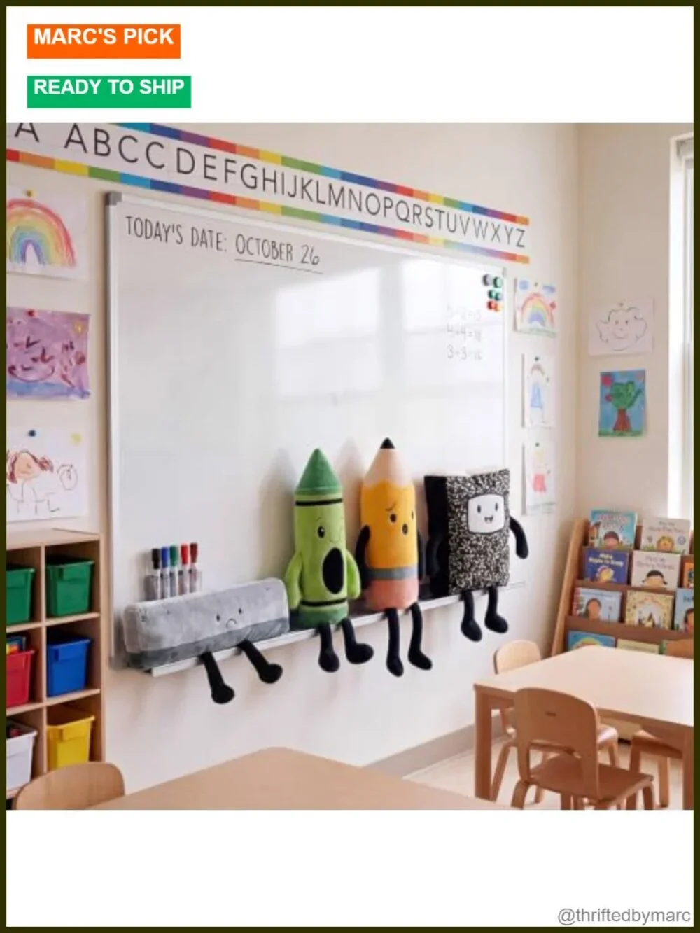 Classroom Plush Set - 4 Pieces, Crayon Pencil Ruler Notebook Stuffed Animals,